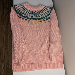 Chic Pink Sweater with Colorful Yoke